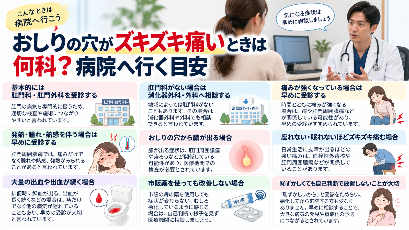 おしりの穴がズキズキ痛いときは何科?病院へ行く目安