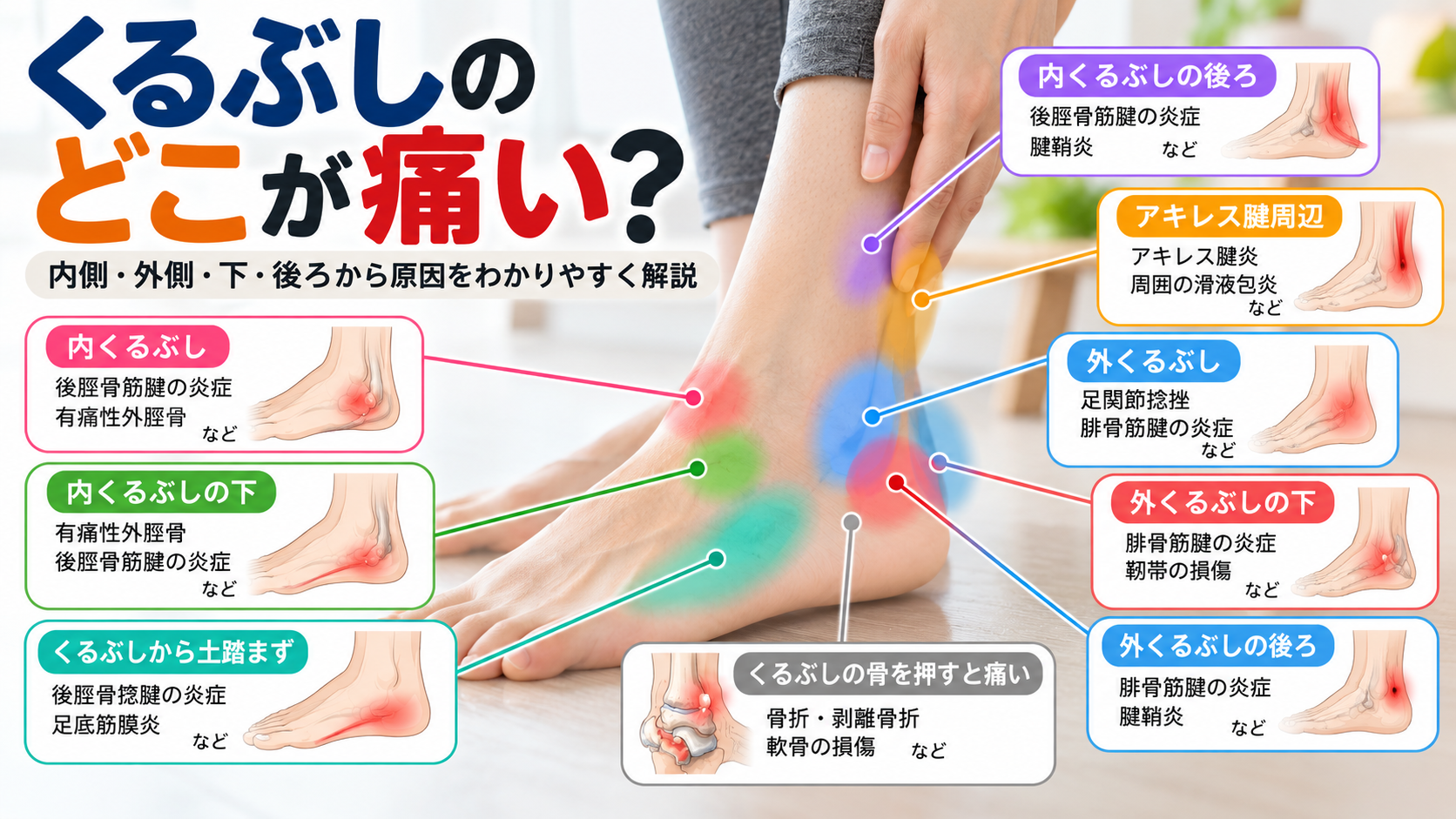 くるぶしのどこが痛い?内側・外側・下・後ろから原因を考える