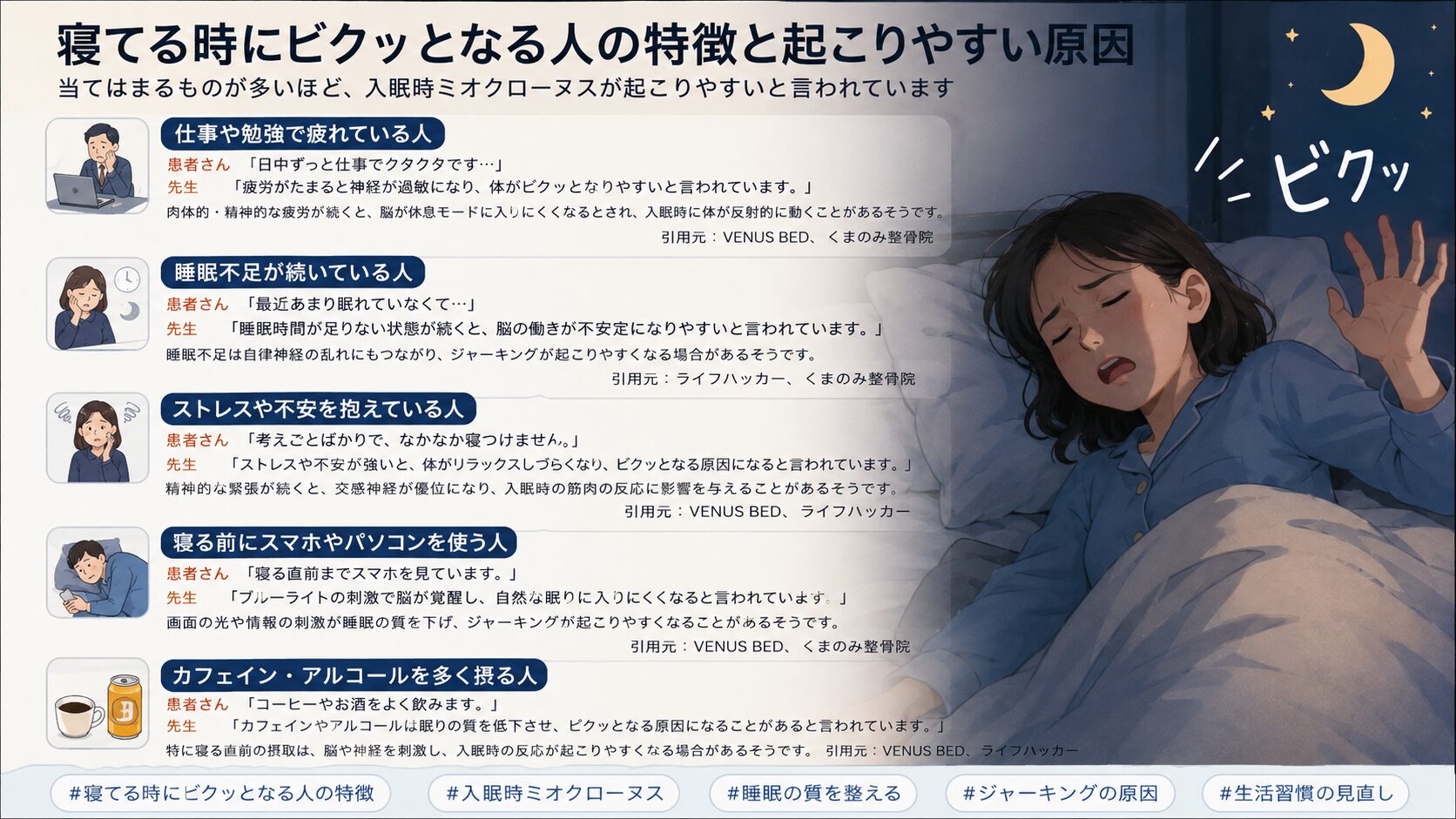 寝てる時にビクッとなる人の特徴と起こりやすい原因