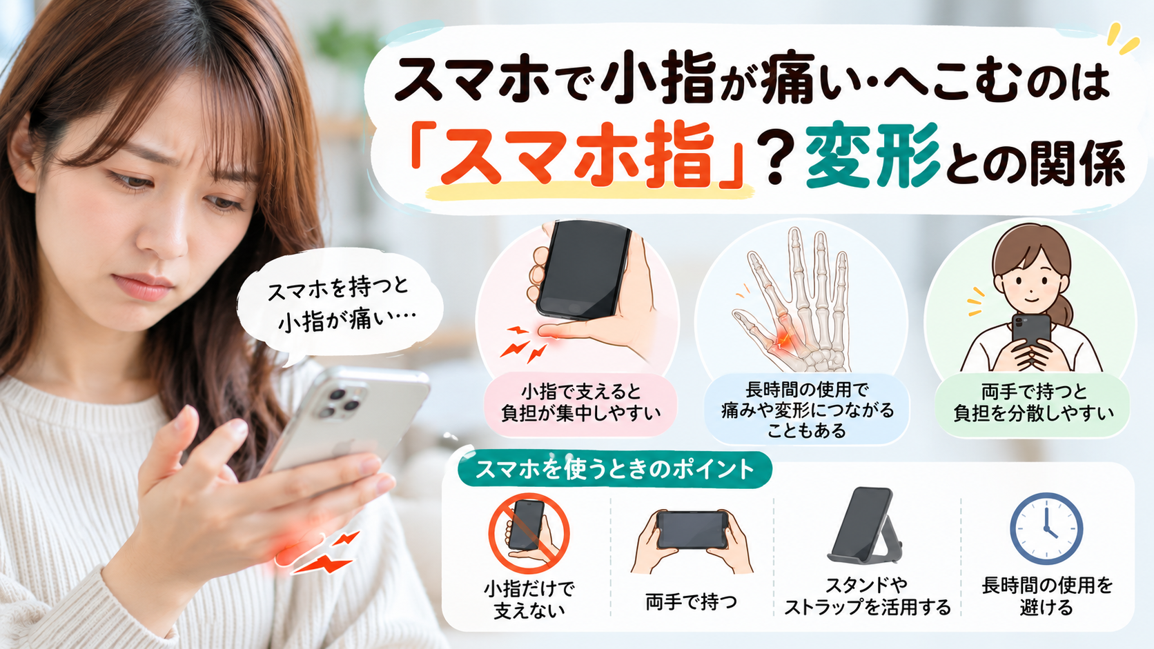 スマホで小指が痛い・へこむのは「スマホ指」?変形との関係