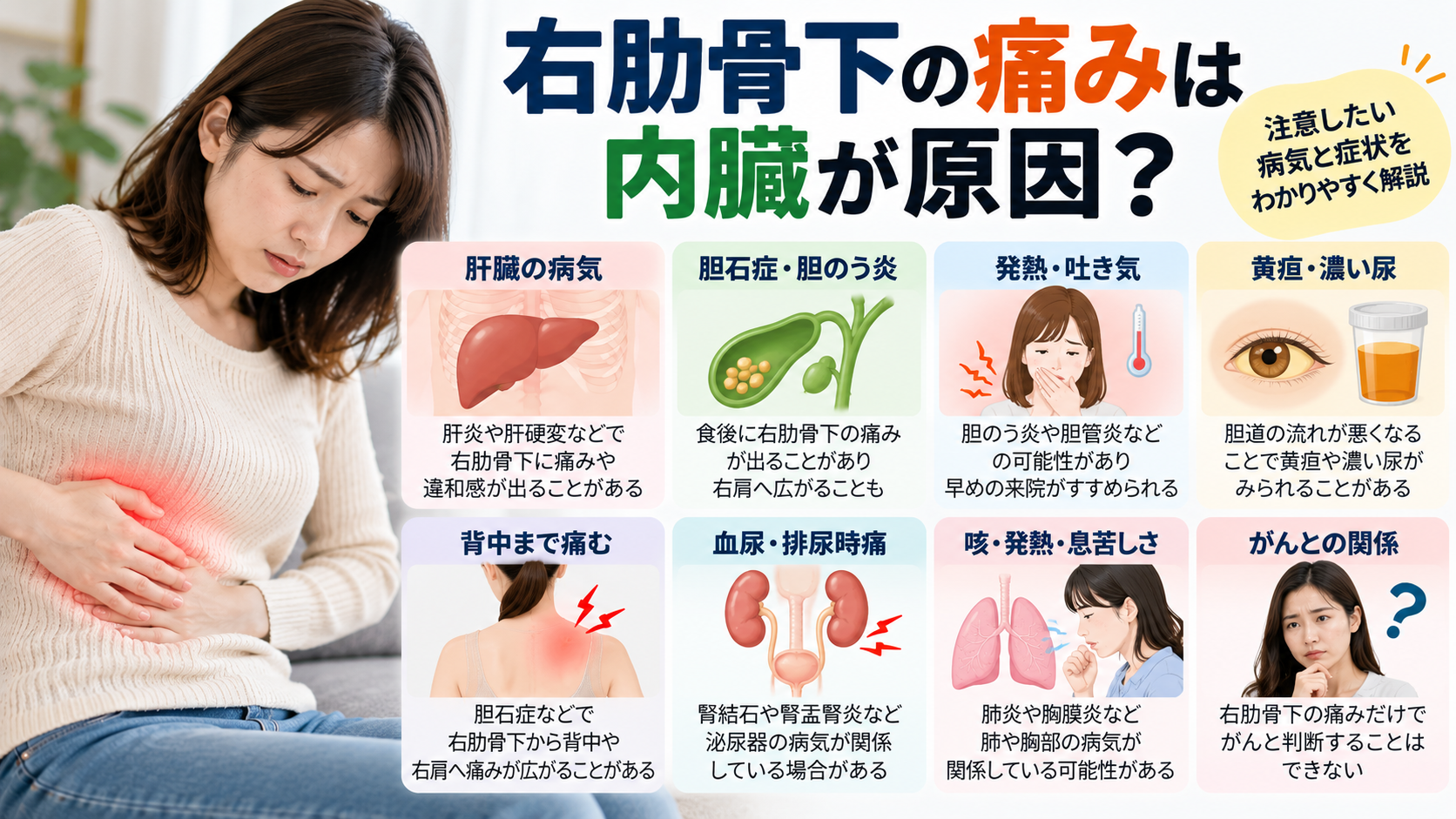 右肋骨下の痛みは内臓が原因?注意したい病気と症状