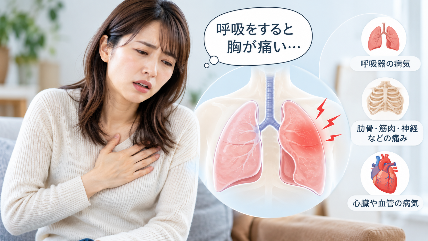 息を吸うと肺が痛いのはなぜ?深呼吸で胸が痛む主な原因