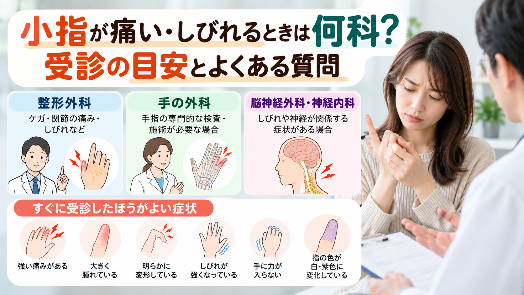 小指が痛い・しびれるときは何科?病院へ行く目安とよくある質問
