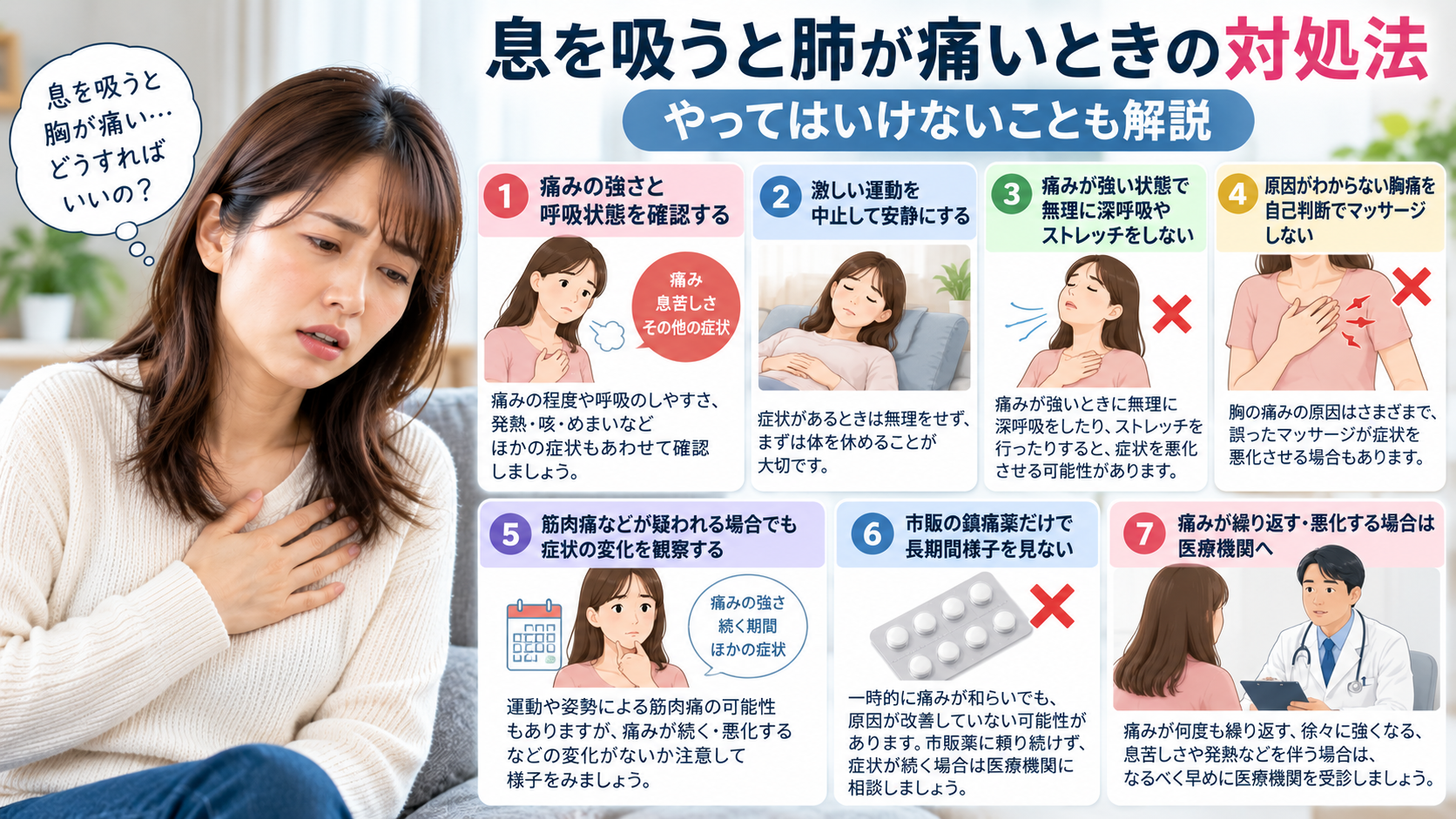 息を吸うと肺が痛いときの対処法|やってはいけないことも解説