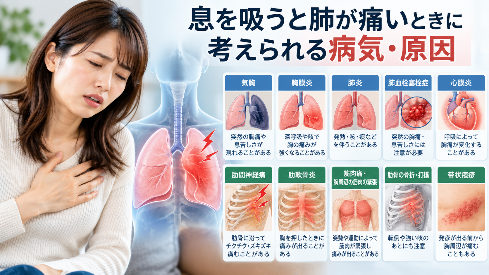 息を吸うと肺が痛いときに考えられる病気・原因