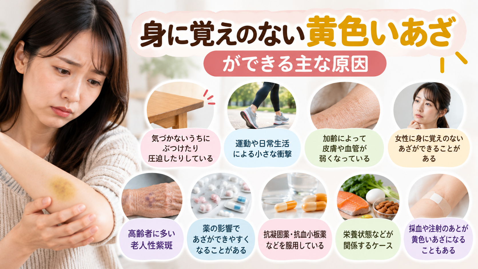 身に覚えのない黄色いあざができる主な原因