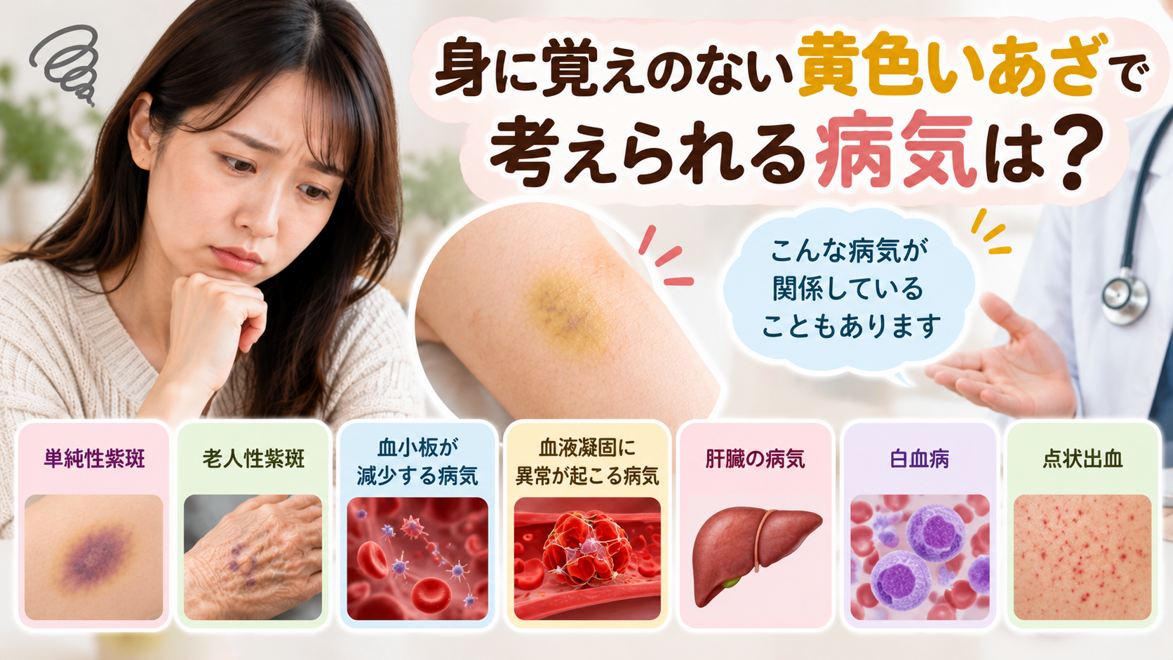 身に覚えのない黄色いあざで考えられる病気は?